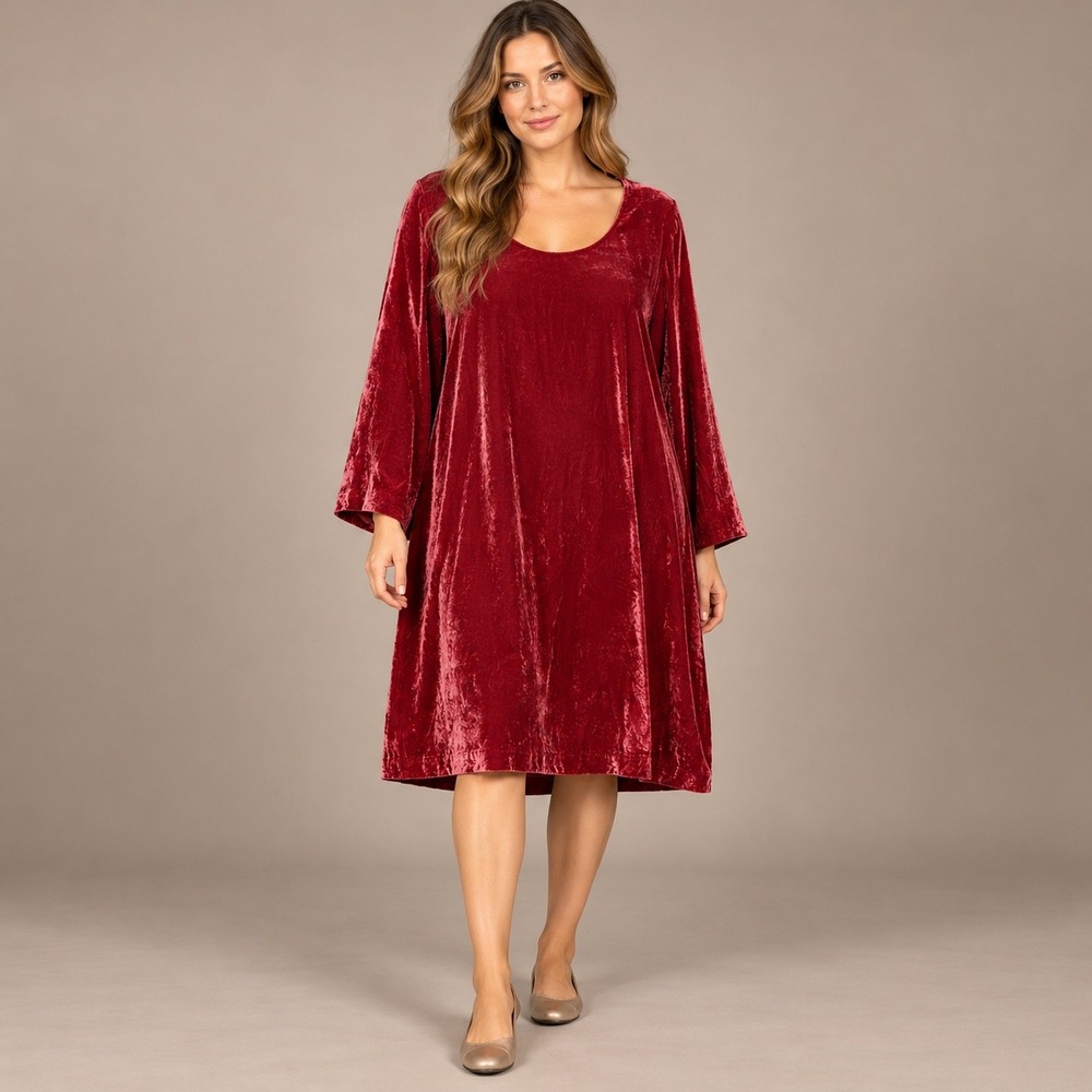 J. Jill Velvet Dress Women XL Pomegranate NWT Silk Rayon Shift Long Sleeve